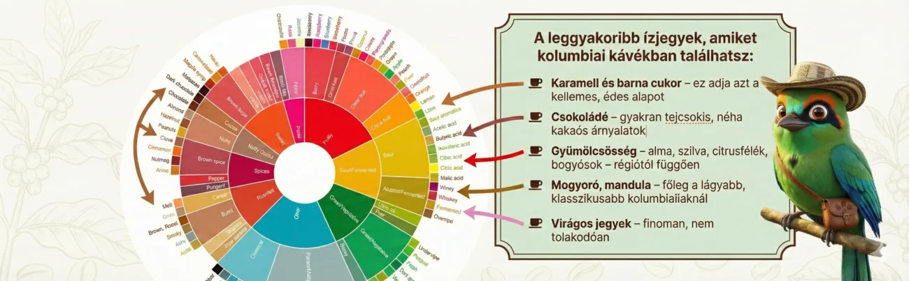 Kolumbiai kávé ízkerék - specialty arabica kávé ízjegyek