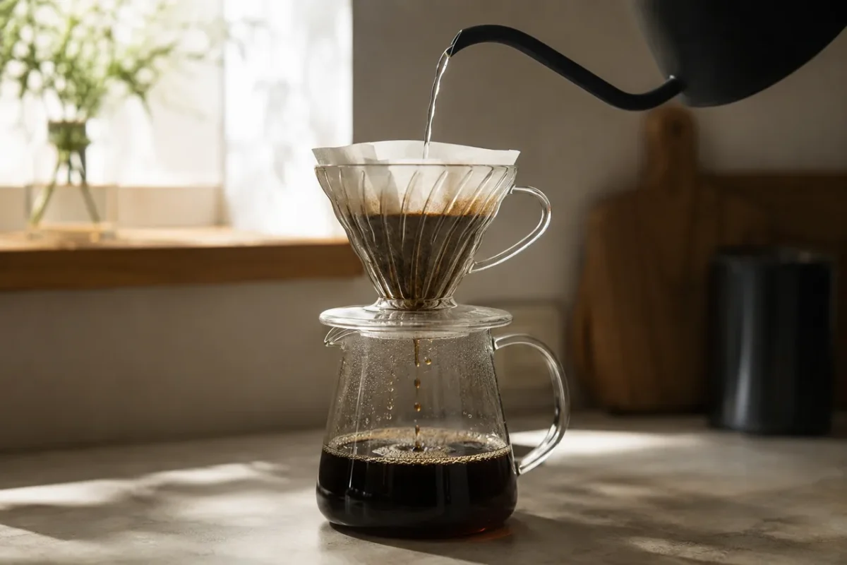 V60 pour-over kávéfőzés üvegkancsóba