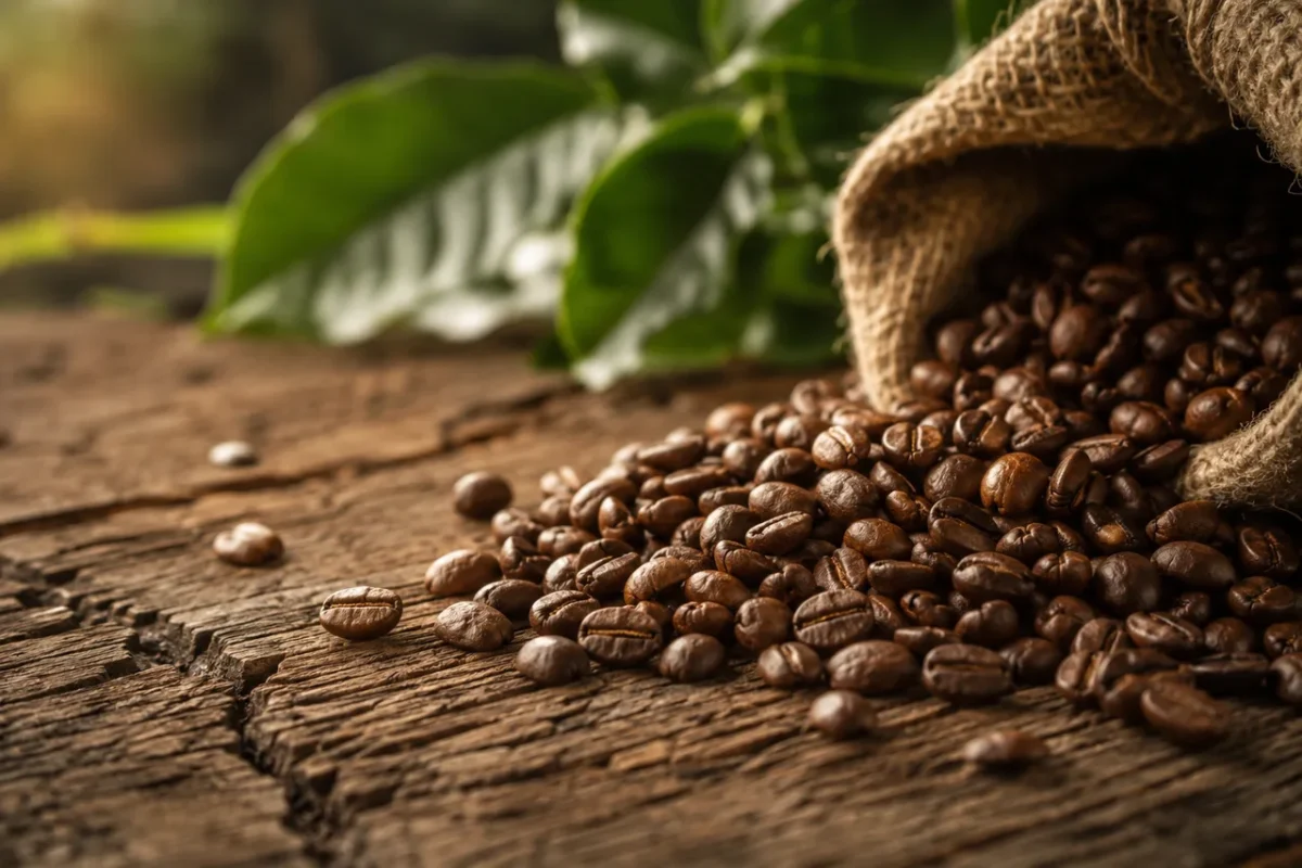 Bio kávé – kolumbiai arabica kávészemek vászonzsákban