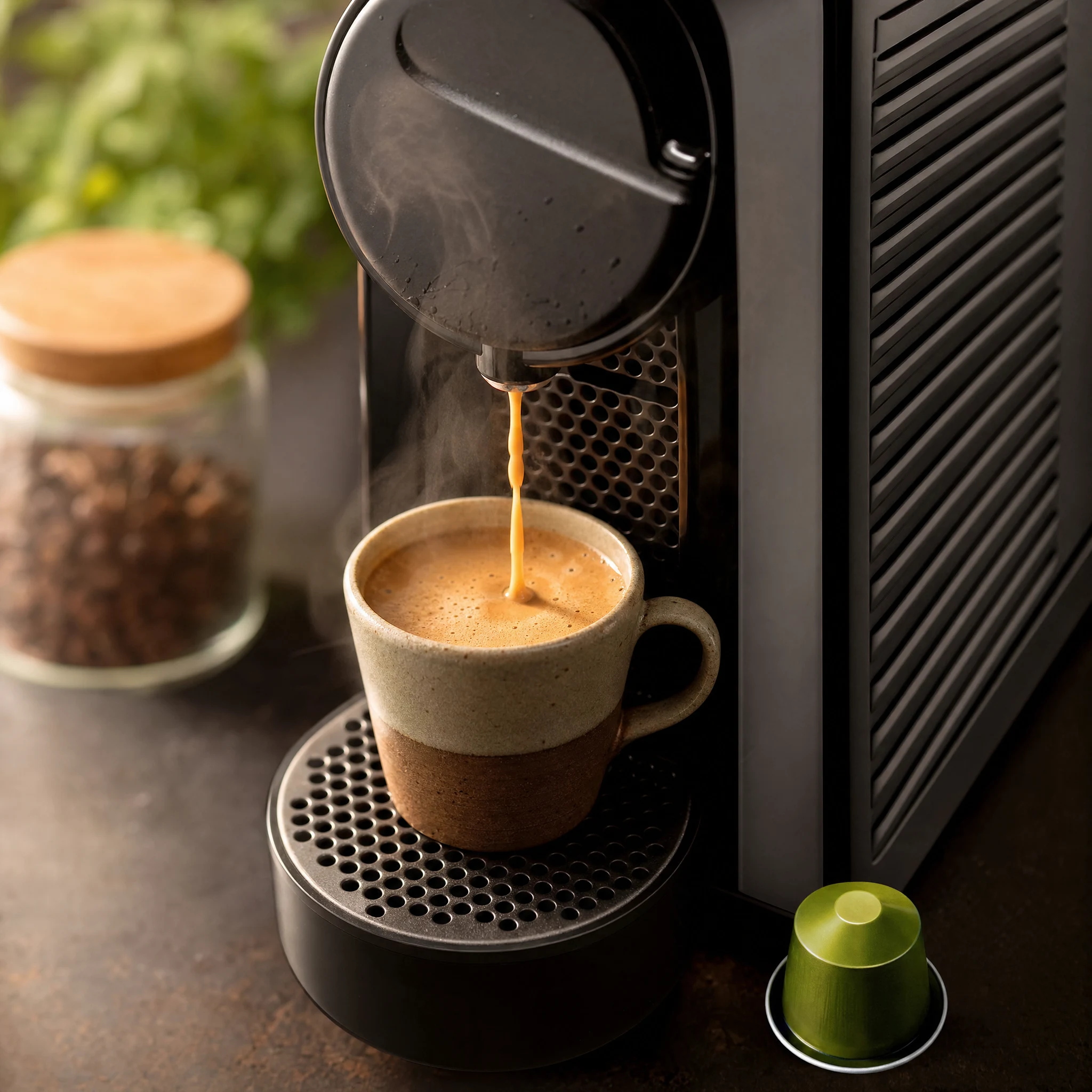Nespresso kapszulás gép kávét főz a csészébe