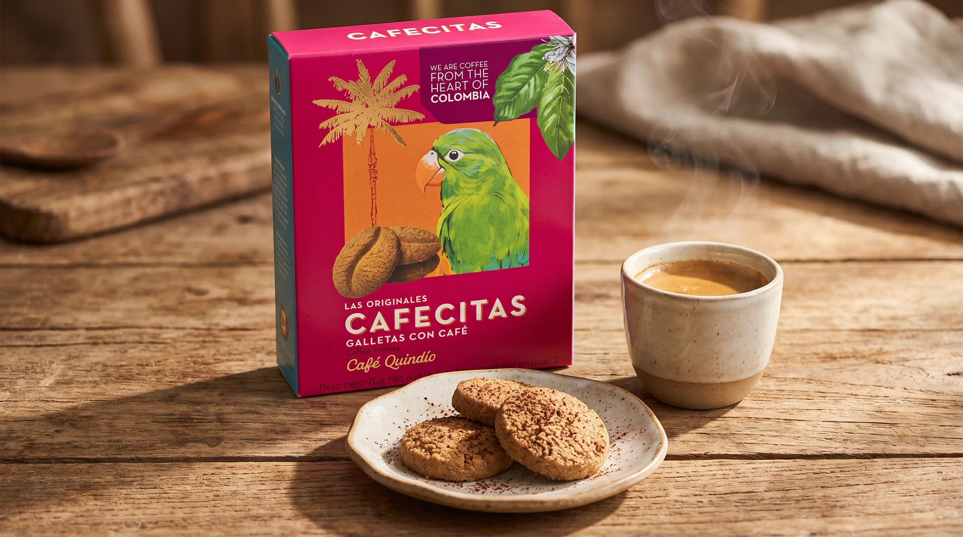 Cafecitas kolumbiai kávés keksz espresso mellett