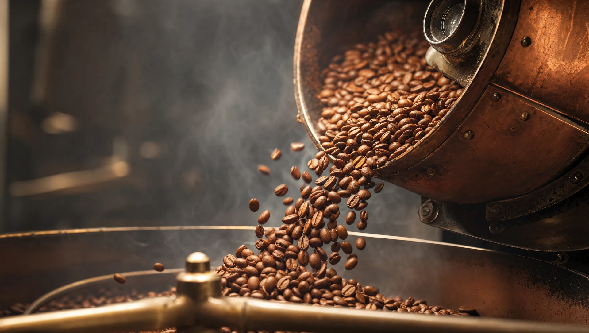 Frissen pörkölt, aranybarna arabica kávébabok a pörkölőből